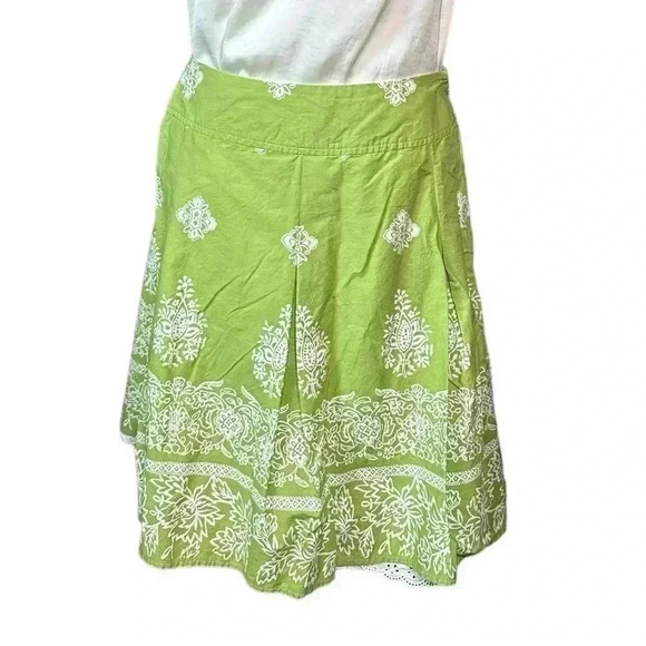 Talbots Spring Green White Garden Party Skirt with White Eyelet-Trimmed Lining - Picture 1 of 6